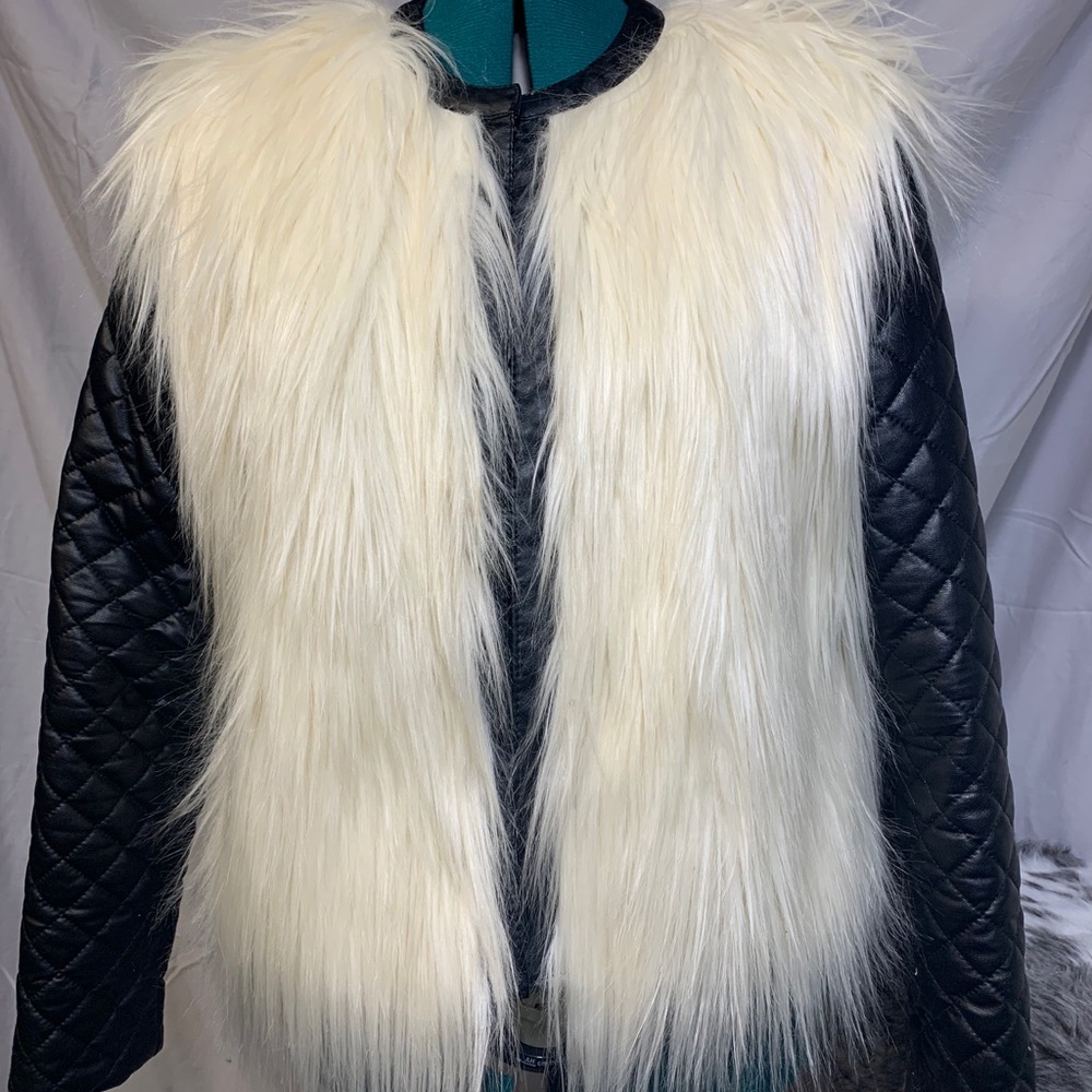 Amisu faux fur and faux leather jacket